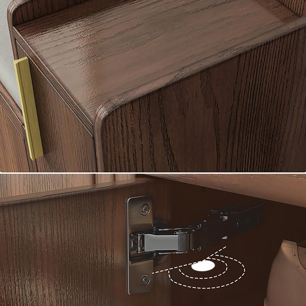 Walnut Upholstered Shoe Storage Cabinet with Door & Shelf Entryway Shoe Storage Bench