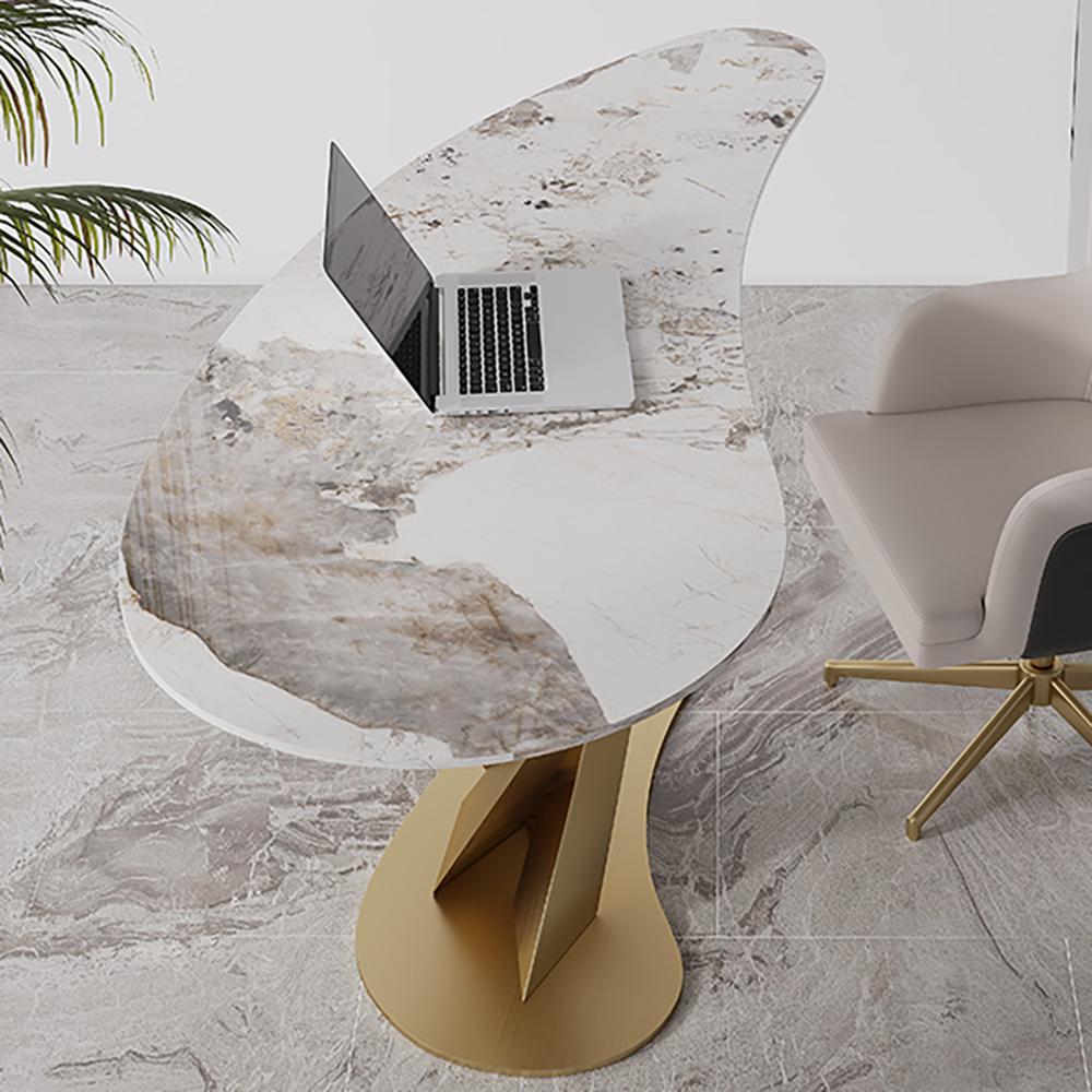 55.1" Creative Desk for Home Office Sintered02Stone Top Stainless Steel Computer Desk