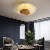 Minimalist LED White Flush Mount Ceiling Light Metal Arcylic and Wood