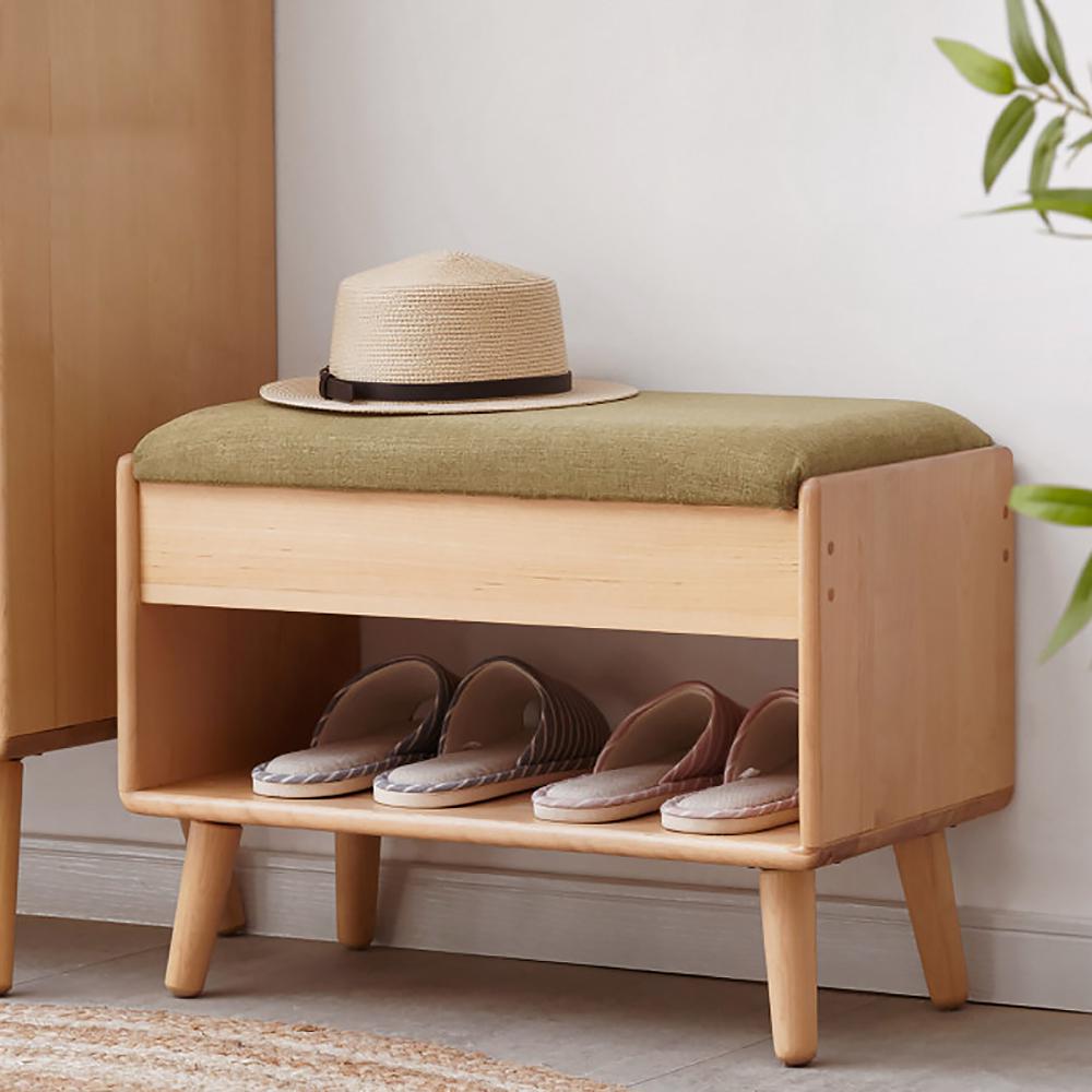 Farmhouse Mini Upholstered Shoe Rack Flip-Top Stool-Gray