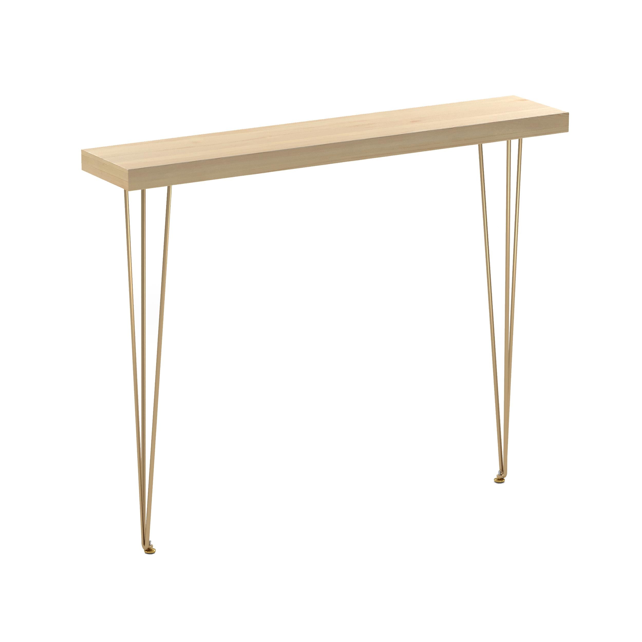 39" Modern Walnut Narrow Rectangular Console Table with Wooden Top Metal Legs