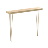 39" Modern Walnut Narrow Rectangular Console Table with Wooden Top Metal Legs