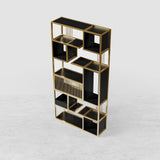 78" Modern Black Steel Geometric Bookcase 6-Tier Bookshelf Wooden Tall Book Shelf