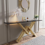 Black & Gold Narrow Console Table Accent Table For Entryway X Base Metal in Small