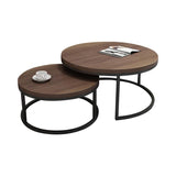 2 Pieces Modern Wood Gray & Black Round Nesting Coffee Table for Living Room