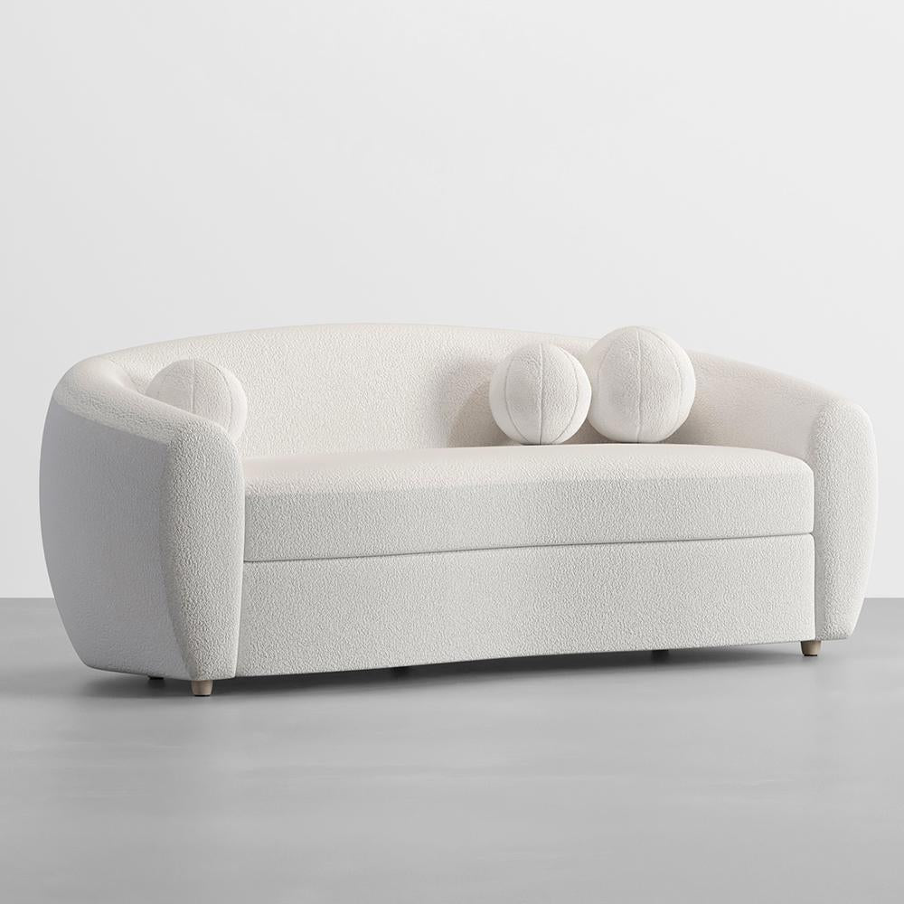 82" Modern White Teddy Velvet 3 Seaters Curved Sofa for Living Room