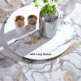 Modern 51" Round Dining Table with Lazy Susan White Faux Marble Tabletop for 6 Person
