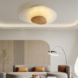 Minimalist LED White Flush Mount Ceiling Light Metal Arcylic and Wood