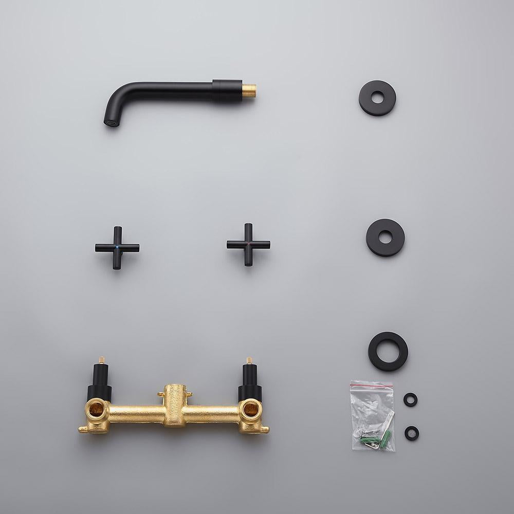 Melro Modern Wall Mounted Cross Handles Brass Bathroom Washing Sink Faucet in Matte Black