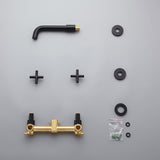 Melro Modern Wall Mounted Cross Handles Brass Bathroom Washing Sink Faucet in Matte Black