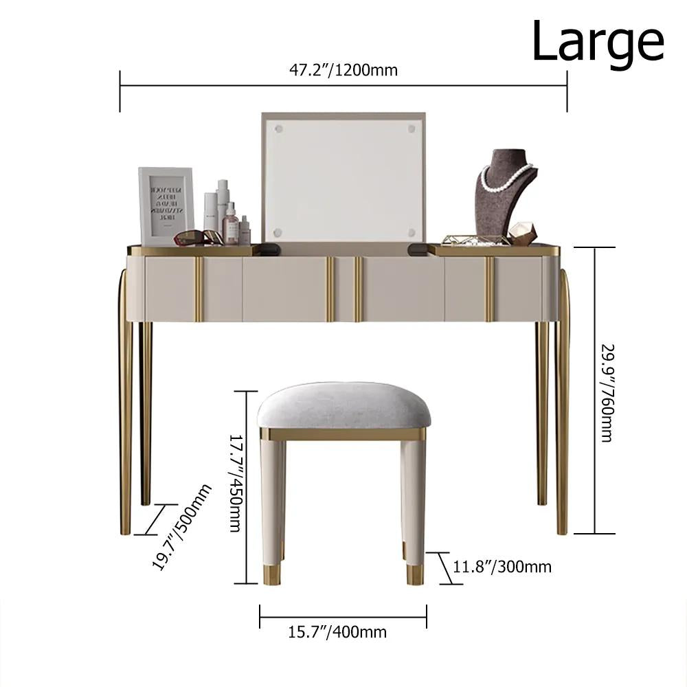 Champagne Makeup Vanity Mirror & Stool included with Flip Top 2-Drawer Dressing Table