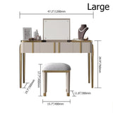Champagne Makeup Vanity Mirror & Stool included with Flip Top 2-Drawer Dressing Table