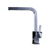 Contemporary Single Handle Square Pull-Out Brass Kitchen Faucet in Brushed Nickel