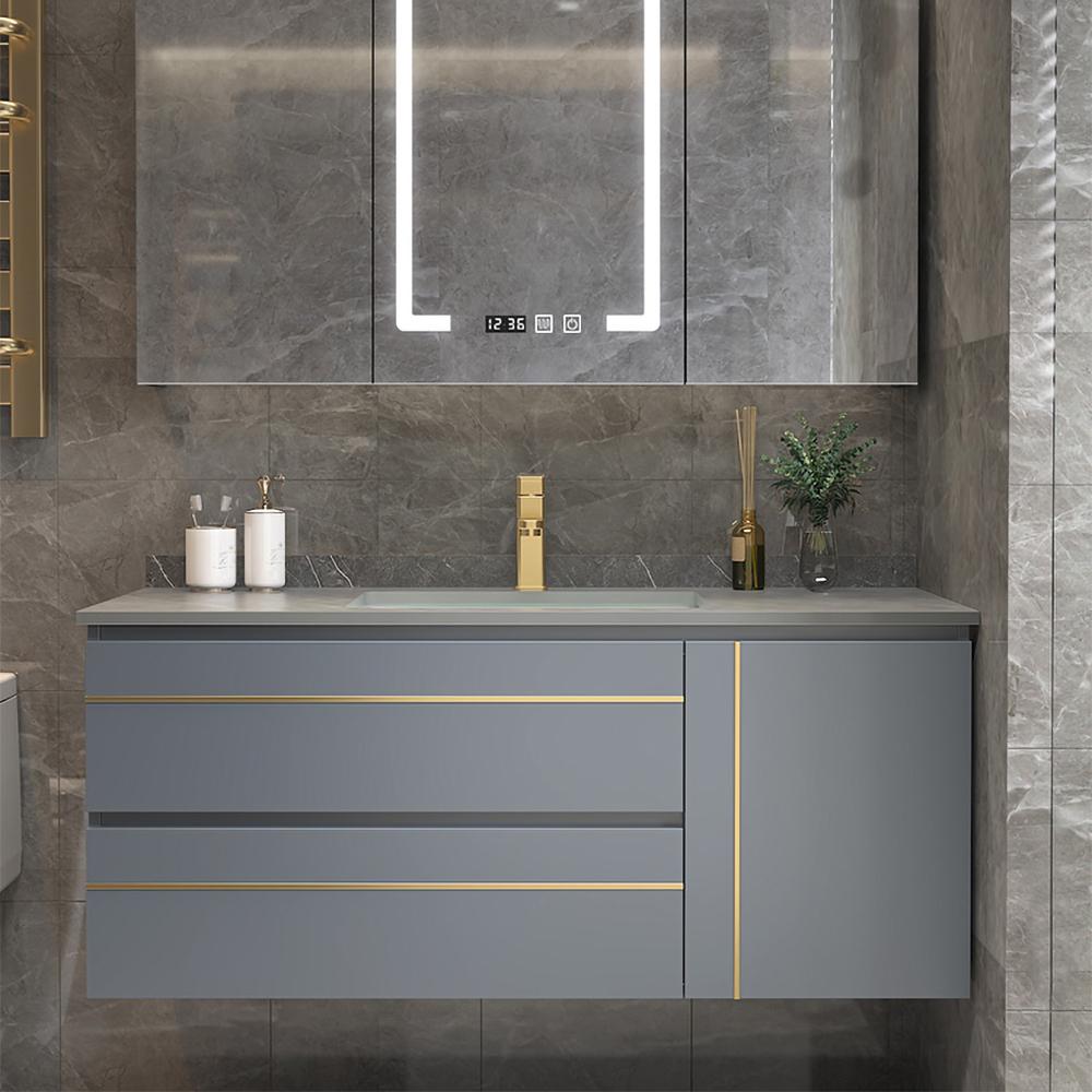 36" Floating Bathroom Vanity with Sink Stone Bathroom Vessel
