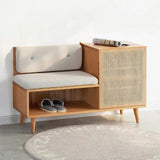 Upholstered Shoe Storage Cabinet with Door Entryway Rattan Shoe Storage Bench