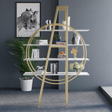 4-Tier Round Open Bookshelf White Display Shelf Gold Frame