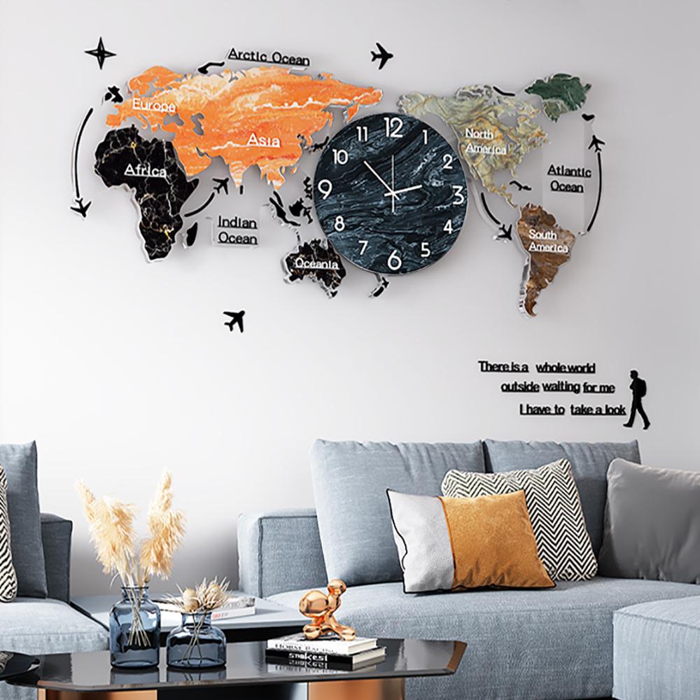 Modern Large World Map Wall Clock Home Decor Art