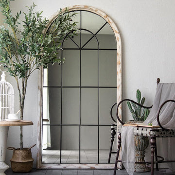 Full Length Arch Mirror Farmhouse Floor Mirror in Distressed White
