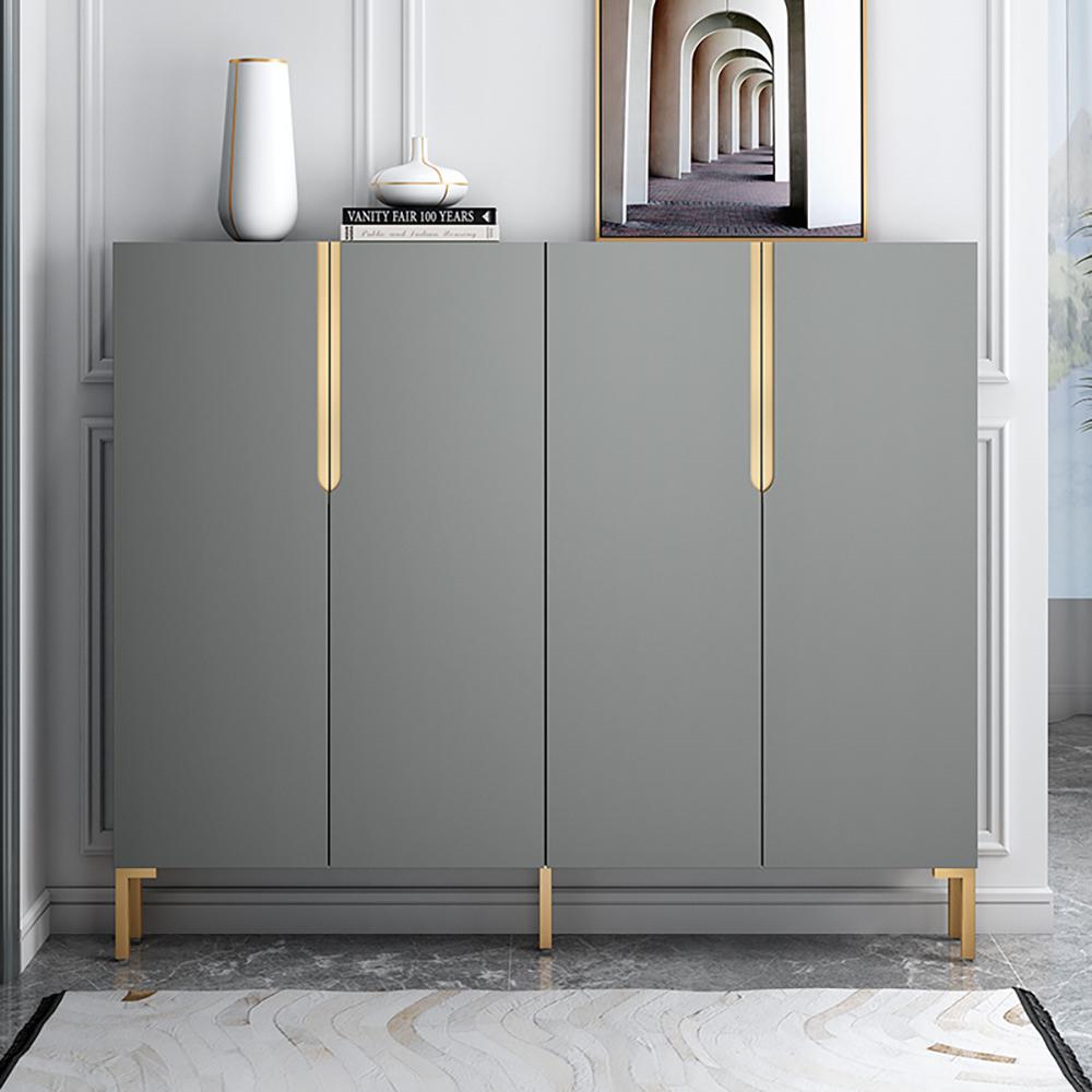 Nordic Gray Shoe Cabinet 3-Door Slim Shoe Organizer Adjustable Shelves in Small