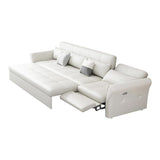 109" Power Reclining Sleeper Sofa Bed Convertible White Leath-Aire Tufted Upholstered