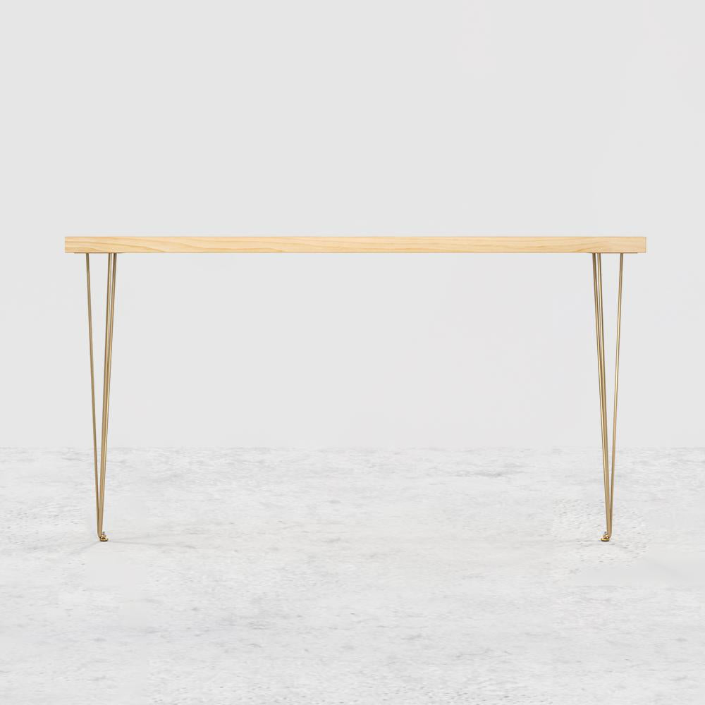 39" Modern Walnut Narrow Rectangular Console Table with Wooden Top Metal Legs