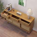 Farmhouse 55" Cane Sideboard Buffet with Storage Natural Kitchen Cabinet