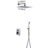 Dree Modern 12" Wall Mount LED Square Showerhead & Hand Shower System in Brushed Nickel
