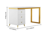 Modern 55" Wooden Home Office White Computer Desk with 3 Drawers & Side Cabinet in Gold