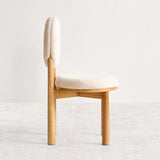 Modern White Boucle Dining Chair Side Chair Natural Wood Legs