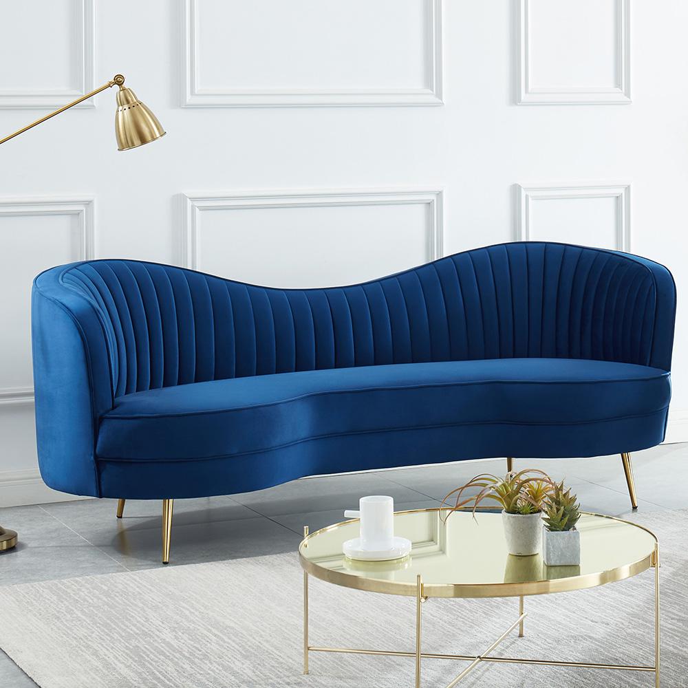 Florie Luxury 72" Vertical Channel Tufted Curved Performance Velvet Sofa in Blue