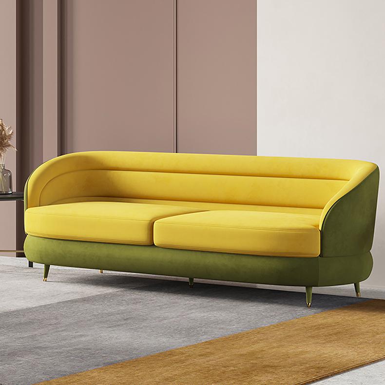 93" Modern Yellow & Green Velvet Upholstered Sofa for 3 Seaters with Gold Legs