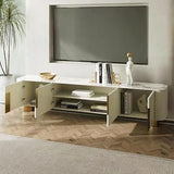 Modern Beige TV Stand Sintered Stone 4 Doors with Storage Media Console for TV up to 85"