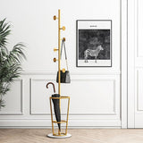 67'' Entryway Metal Round Hooks Coat Rack with Umbrella Rack Base-Gold