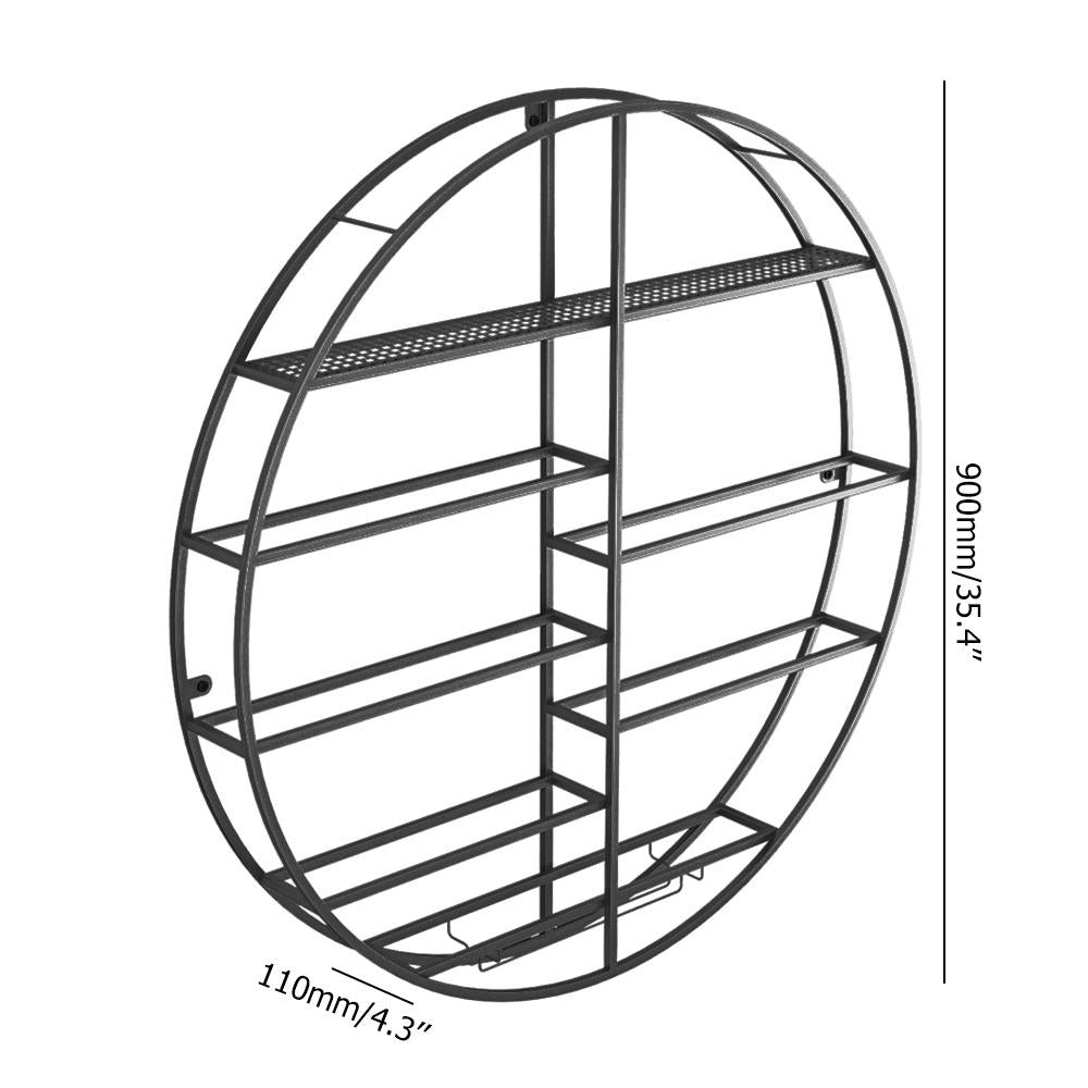 Modern Round Wall Mounted Metal Black Wine Rack