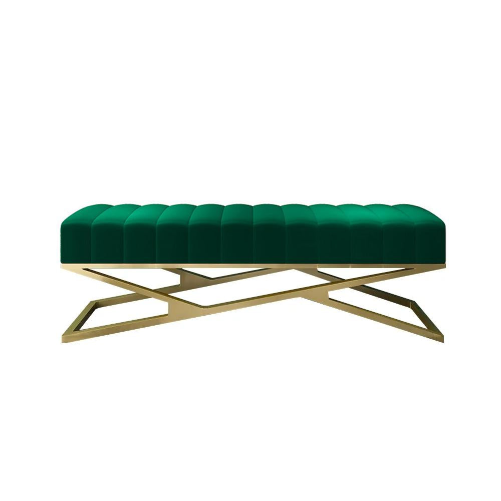 Modern Entryway Bench Gray Velvet Upholstered Ottoman Bench in Gold