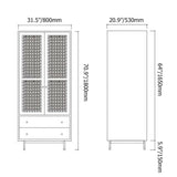 Nordic Green Closet with 2-Drawer 2-Door Clothes Cabinet Rattan Woven