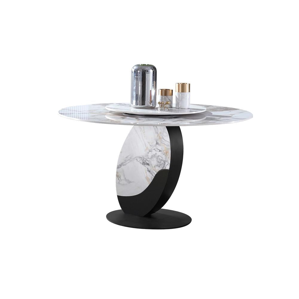 Modern 51" Round Dining Table with Lazy Susan White Faux Marble Tabletop for 6 Person