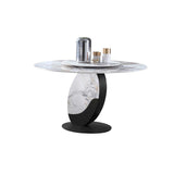 Modern 51" Round Dining Table with Lazy Susan White Faux Marble Tabletop for 6 Person