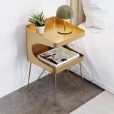Nordic Gold Metal Nightstand with 2 Shelves and Handle Bedside Table