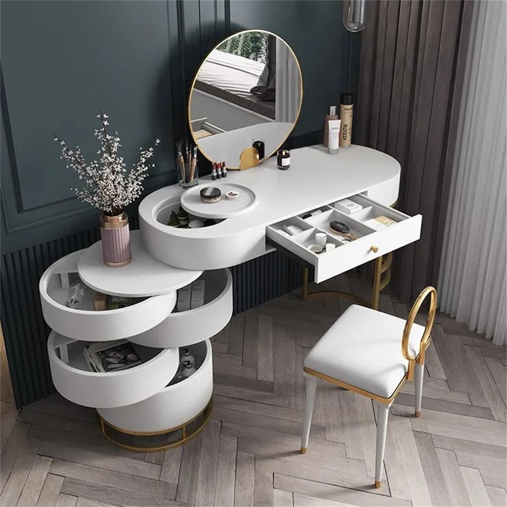 White Makeup Vanity Dressing Table with Swivel Cabinet Mirror & Stool Included