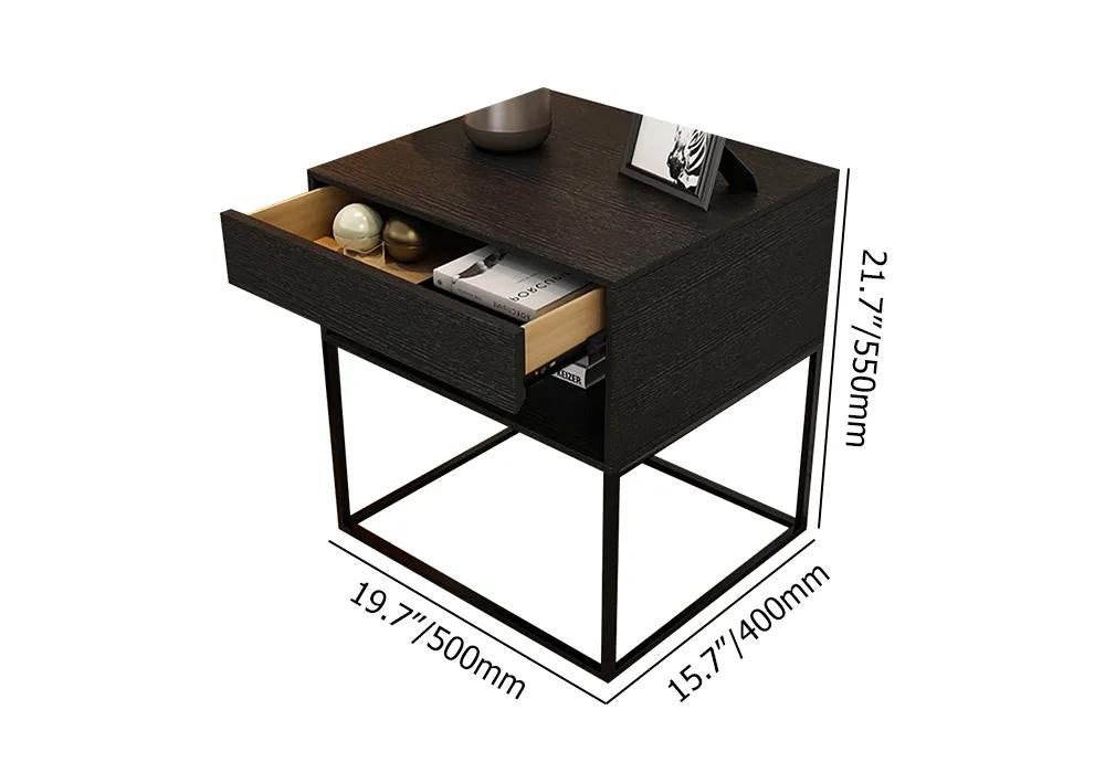 Blue Bedroom Nightstand with Drawer Bedside Table Metal Base