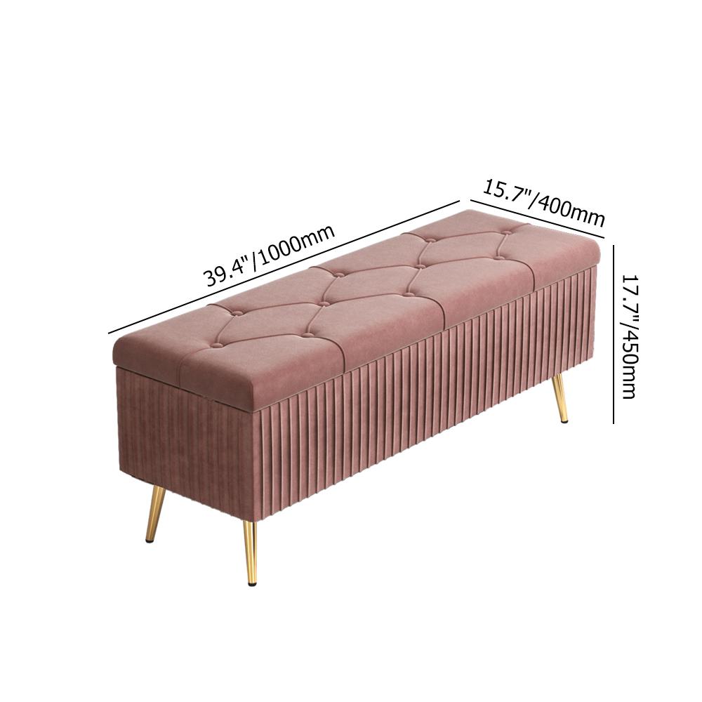 Modern Velvet Storage Bench Flip Top in Pink with Gold Legs