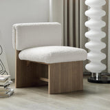 White & Natural Modern Wood Accent Chair Boucle Upholstery for Living Room