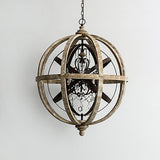 5-Light Retro Globe Weathered Wood Chandelier with Crystal Accents