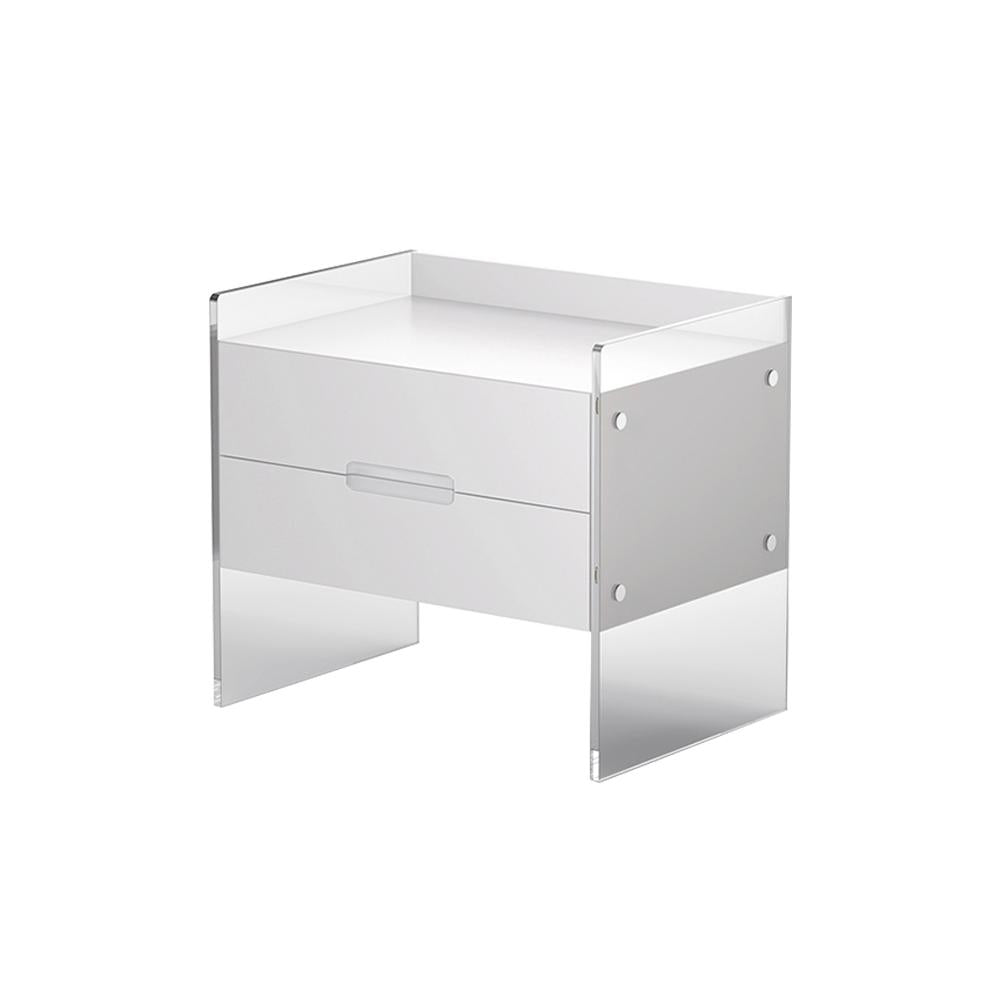 Modern Floating White Nightstand Acrylic Bedside Table with 2 Drawers