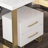 55" Modern White Office Desk Executive Desk with 3 Drawers & 1 Cabinet & 1 Chair