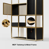 78" Modern Black Steel Geometric Bookcase 6-Tier Bookshelf Wooden Tall Book Shelf