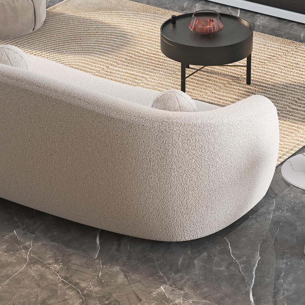 82" Modern White Teddy Velvet 3 Seaters Curved Sofa for Living Room