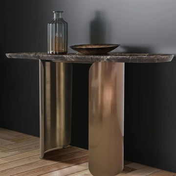 55" Modern Console Table with Marble Top & Stainless Steel Base