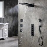 Wall Mounted Waterfall Rain Shower System with 3 Body Sprays in Matte Black